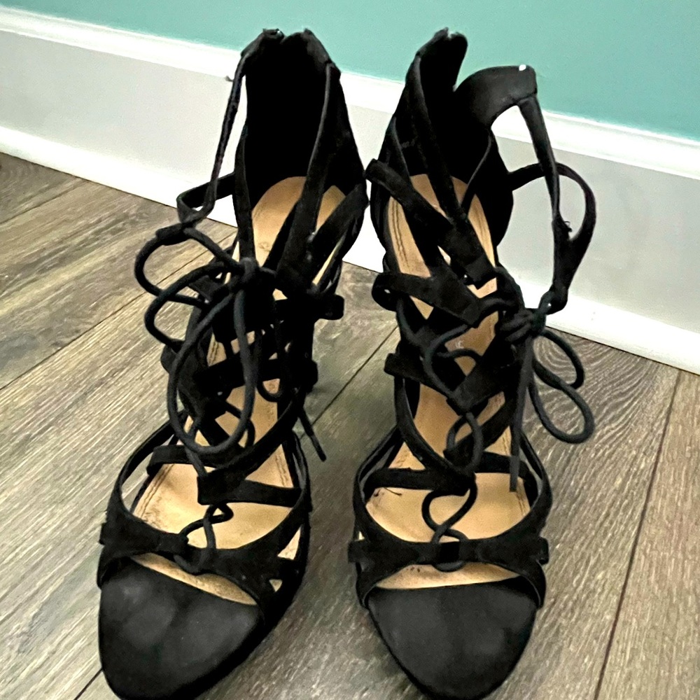 Chinese Laundry Black Suede Lace Up Platform heels size 9.5